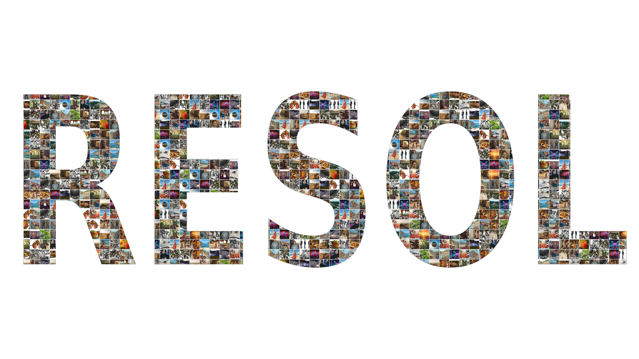 RESOL spelled out in a mosaic of hundreds of small production stills